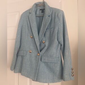 Forever 21 Sky Blue Tweed Blazer with Gold Accents